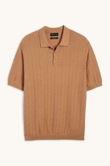 Herren - Strick-Poloshirt mit Leinen-Anteil - Regular Fit - taupe