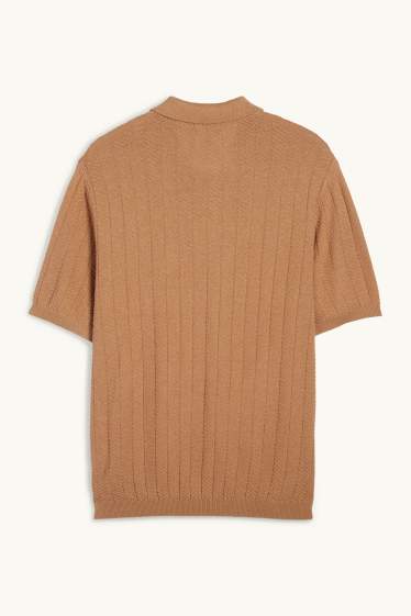 Herren - Strick-Poloshirt mit Leinen-Anteil - Regular Fit - taupe
