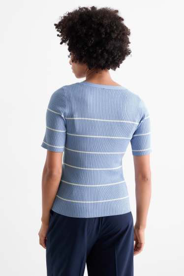 Femmes - Pull - finition côtelée - à rayures - bleu clair