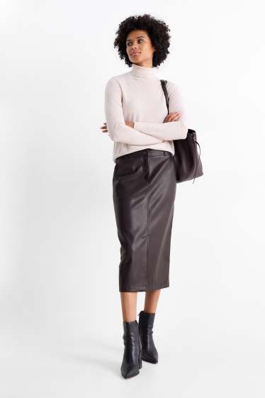 Dámské - Sukně - imitace kůže - tmavohnědá