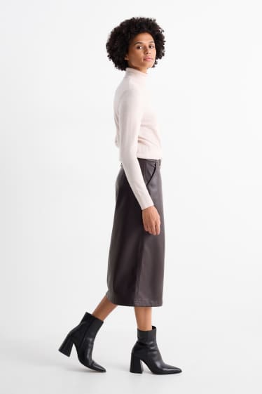 Dámské - Sukně - imitace kůže - tmavohnědá