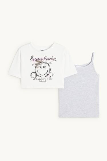 Enfants filles - SmileyWorld® - ensemble - T-shirt et haut - 2 pièces - blanc