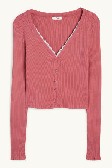 Dames - Korte longsleeve - geribd - rood