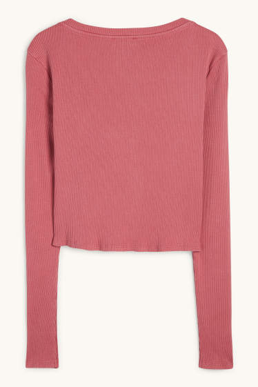 Dames - Korte longsleeve - geribd - rood