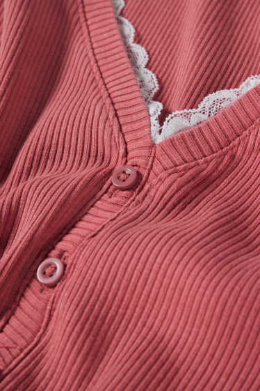 Dames - Korte longsleeve - geribd - rood