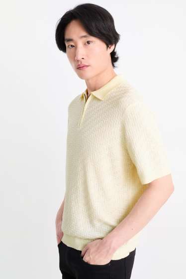 Herren - Strick-Poloshirt mit Leinen-Anteil - Regular Fit - cremeweiß
