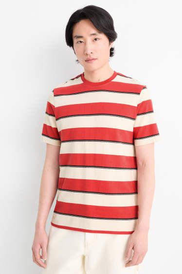 Hommes - T-shirt - regular fit - à rayures - rouge