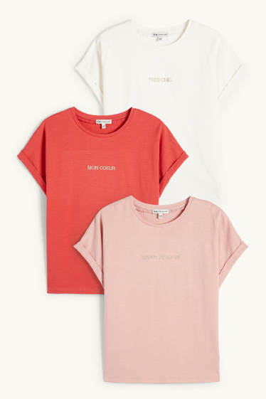 Kinder Mädchen - Multipack 3er - Typo - Kurzarmshirt - cremeweiss