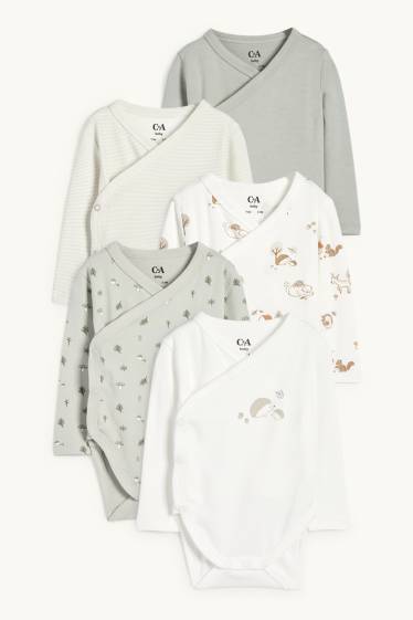 Unisexe - Lot de 5 - animaux de la forêt - bodys bébé - blanc crème