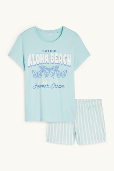 Children Girls - Hawaii - short pyjamas - 2 piece - light turquoise