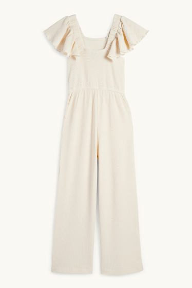 Děti - dívky - Overal - strukturovaný - béžová
