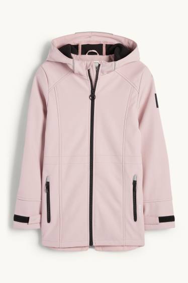 Kinder Mädchen - Softshelljacke mit Kapuze - wasserabweisend - rosa