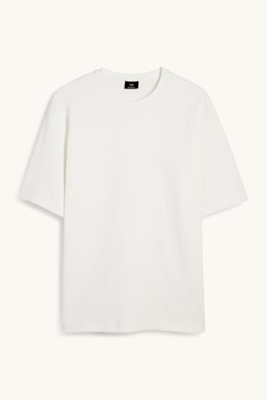 Bărbați - Tricou - relaxed fit - reiat - alb-crem