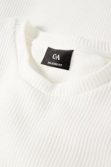 Bărbați - Tricou - relaxed fit - reiat - alb-crem
