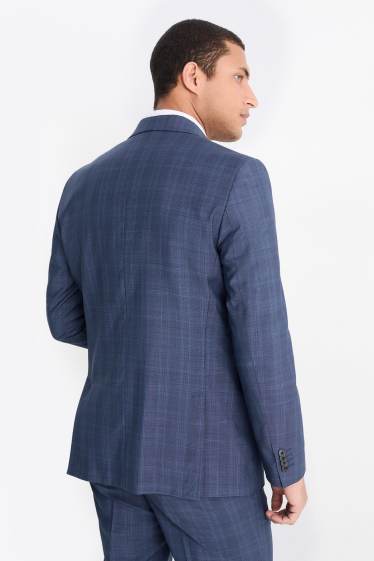 Herren - Baukasten-Schurwoll-Sakko - Regular Fit - kariert - dunkelblau