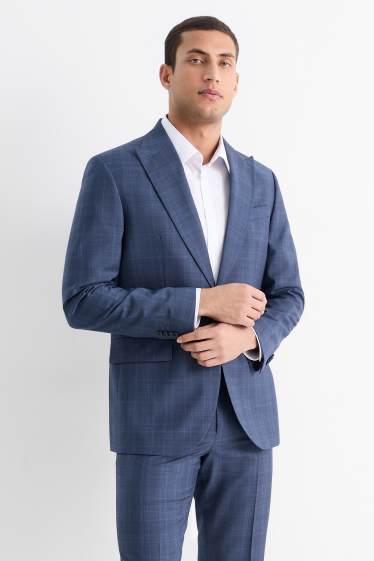 Herren - Baukasten-Schurwoll-Sakko - Regular Fit - kariert - dunkelblau