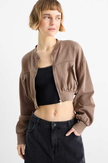Donna - Felpa con zip dal taglio corto - marrone