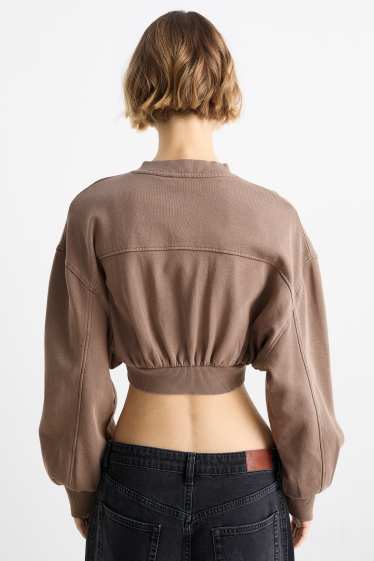 Donna - Felpa con zip dal taglio corto - marrone