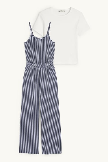 Kinder Mädchen - Set - Kurzarmshirt und Jumpsuit - 2 teilig - dunkelblau