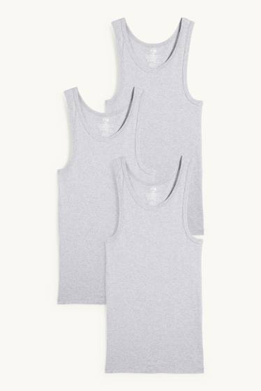 Herren - Multipack 3er - Unterhemd - Feinripp - seamless - grau