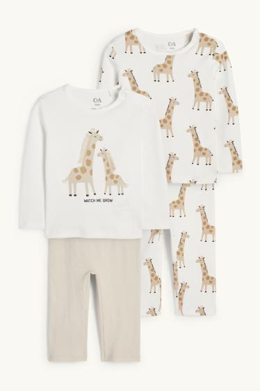 Miminka - chlapci - Multipack 2 ks - motivy žiraf - pyžamo pro miminka - 4 díly - krémově bílá