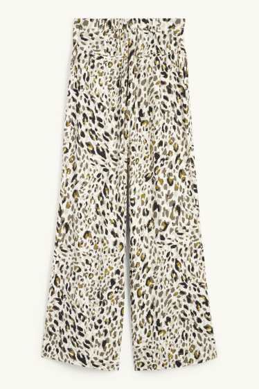 Dames - Pantalon - high waist - wide leg - luipaardprint - licht beige