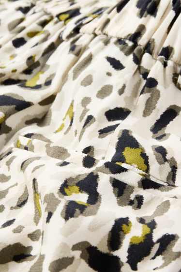Dames - Pantalon - high waist - wide leg - luipaardprint - licht beige