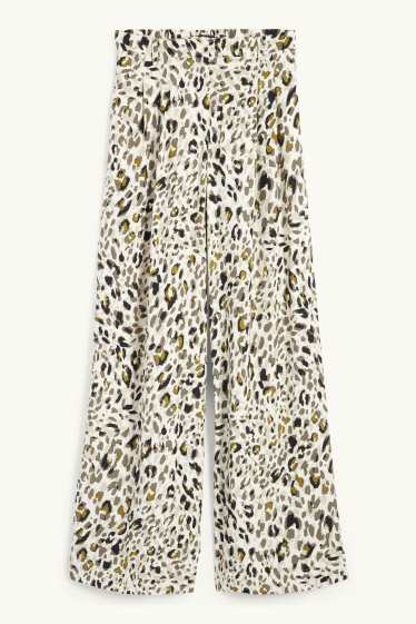 Dames - Pantalon - high waist - wide leg - luipaardprint - licht beige