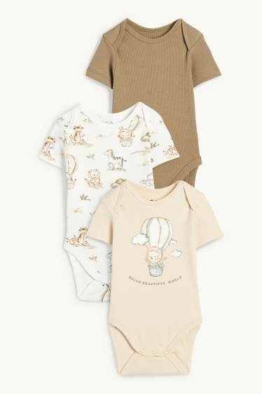 Unisex - Wielopak, 3 szt. - zwierzęta - body niemowlęce - jasny beż