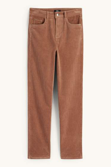 Femmes - Pantalon en velours côtelé - high waist - straight fit - marron clair