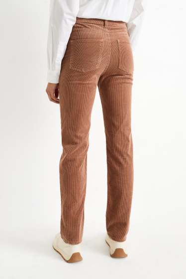 Femmes - Pantalon en velours côtelé - high waist - straight fit - marron clair