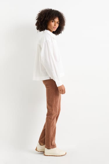 Femmes - Pantalon en velours côtelé - high waist - straight fit - marron clair