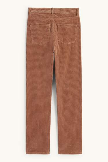 Femmes - Pantalon en velours côtelé - high waist - straight fit - marron clair