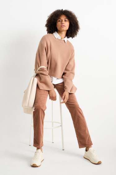 Femmes - Pantalon en velours côtelé - high waist - straight fit - marron clair
