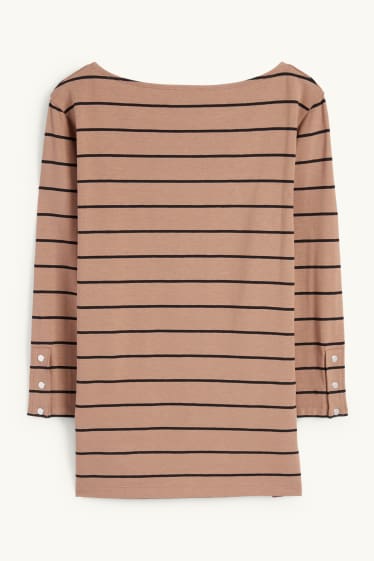 Donna - Maglia a maniche lunghe - a righe - marrone chiaro