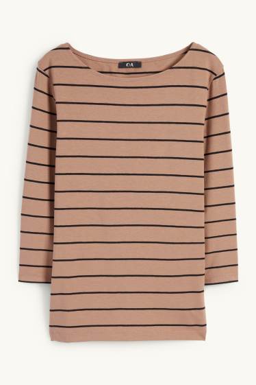 Donna - Maglia a maniche lunghe - a righe - marrone chiaro