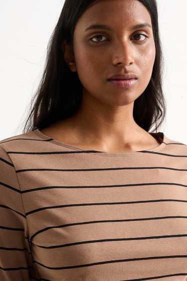 Donna - Maglia a maniche lunghe - a righe - marrone chiaro