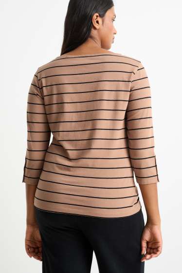 Donna - Maglia a maniche lunghe - a righe - marrone chiaro