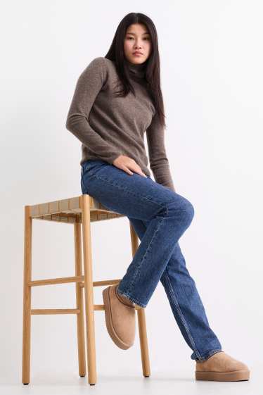 Dámské - Mokasíny - imitace semiše - béžová