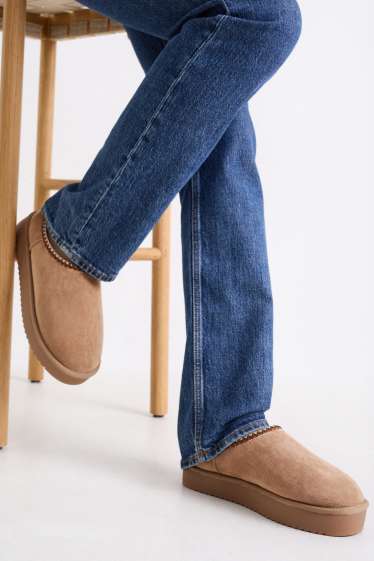 Dámské - Mokasíny - imitace semiše - béžová