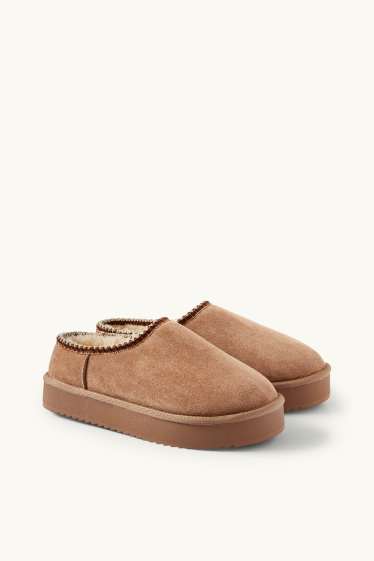 Dámské - Mokasíny - imitace semiše - béžová