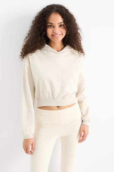 Damen - Crop Hoodie - cremeweiß