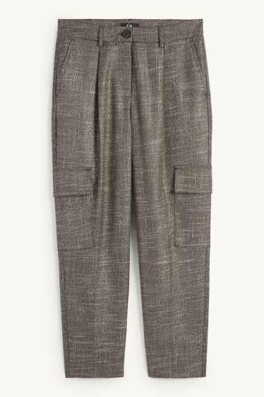 Femmes - Pantalon cargo - mid waist - tapered fit - gris-marron