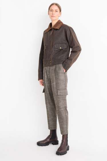 Femmes - Pantalon cargo - mid waist - tapered fit - gris-marron