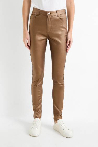 Women - Trousers - high waist - skinny fit - shiny - gold