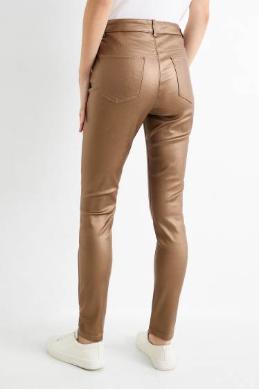 Women - Trousers - high waist - skinny fit - shiny - gold