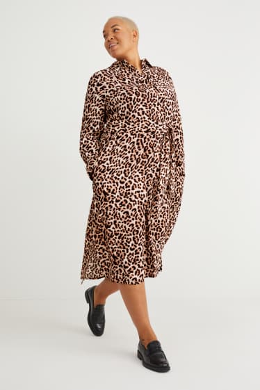 Femmes - Robe-chemisier en viscose - à motif - beige / marron