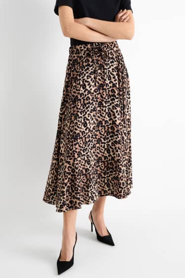 Women - Skirt - leopard print - beige / brown