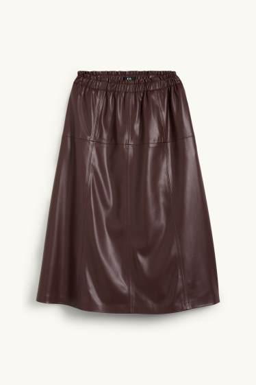 Women - Skirt - faux leather - dark brown