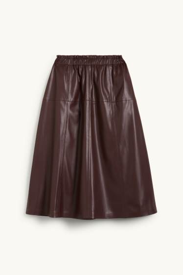 Women - Skirt - faux leather - dark brown